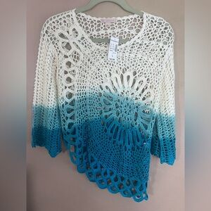 dressbarn White and Blue Crochet Top